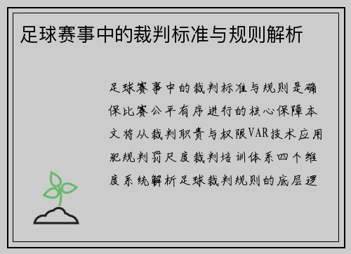 足球赛事中的裁判标准与规则解析