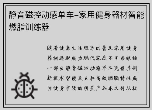 静音磁控动感单车-家用健身器材智能燃脂训练器